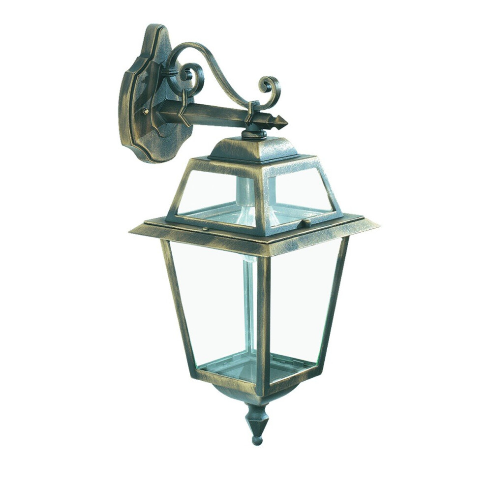 IP44 Black & Gold Outdoor Wall Downlighter With Clear Glass