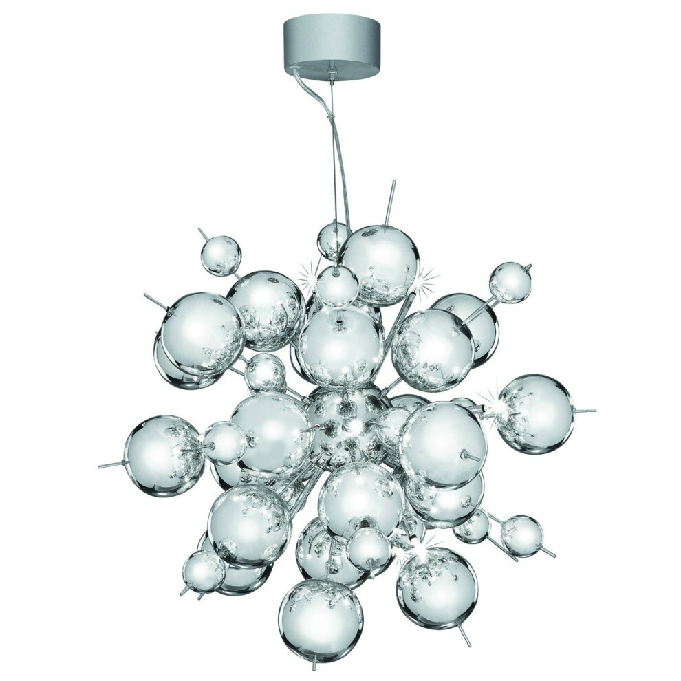 Modern 12 Light Chrome Pendant With Chrome Glass Ball
