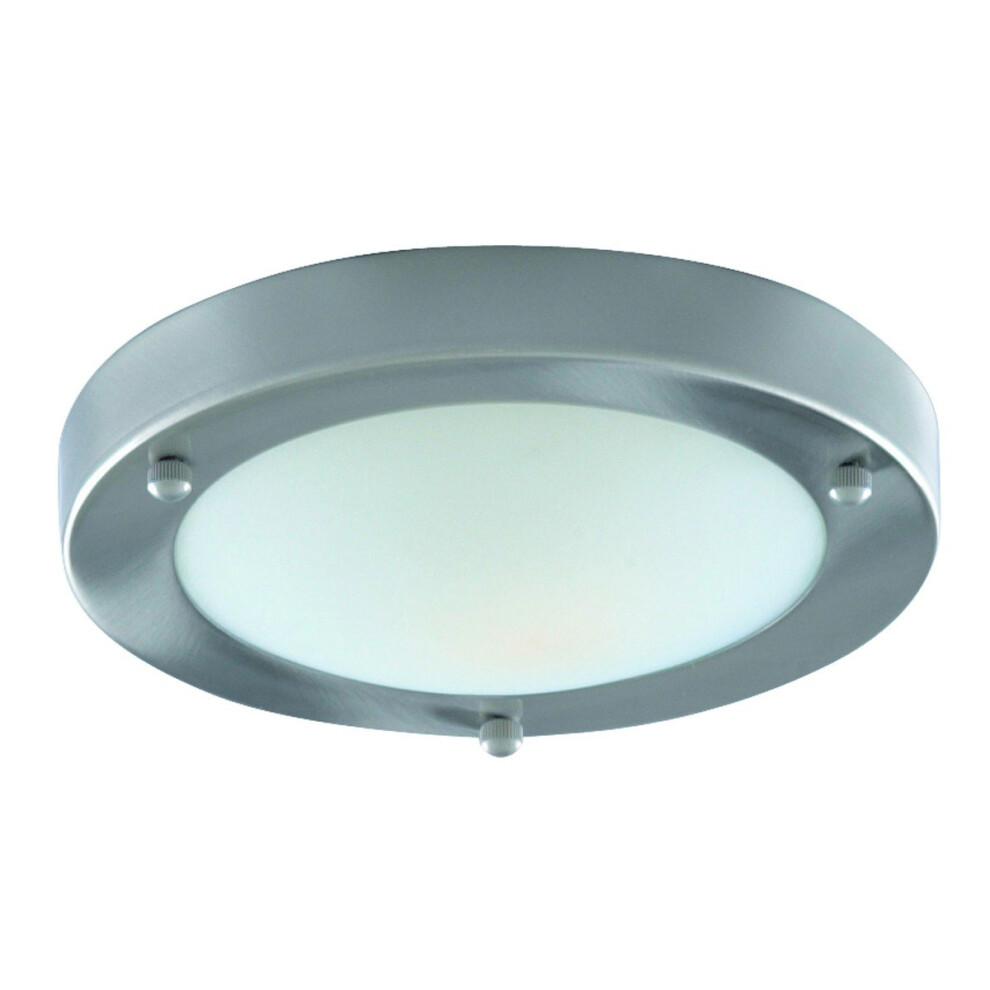 Modern Bathroom Flush Ceiling Light With White Glass