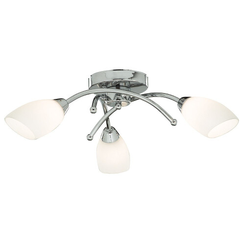 Searchlight Modern Chrome Ceiling Flush 3 Light With Opal Glass