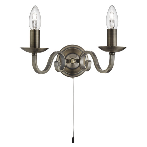 Searchlight 2 Light Scroll Arms Detail Wall Bracket In Antique Brass