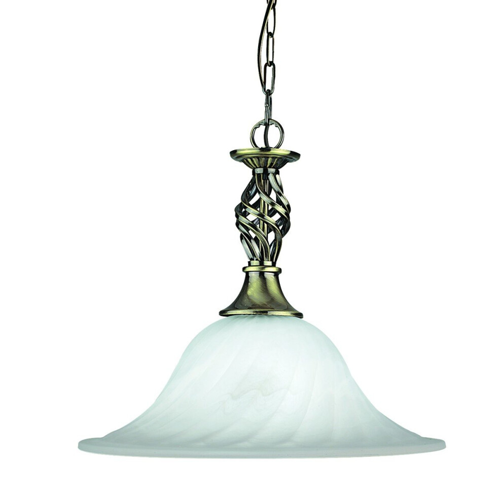 Marble Glass Pendant Complete With Antique Brass Suspension