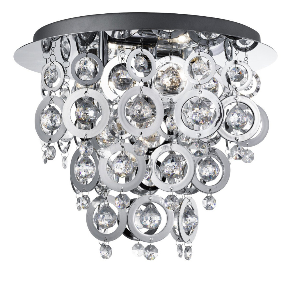 Flush Ceiling Light With Chrome Rings And Acrylic Inserts