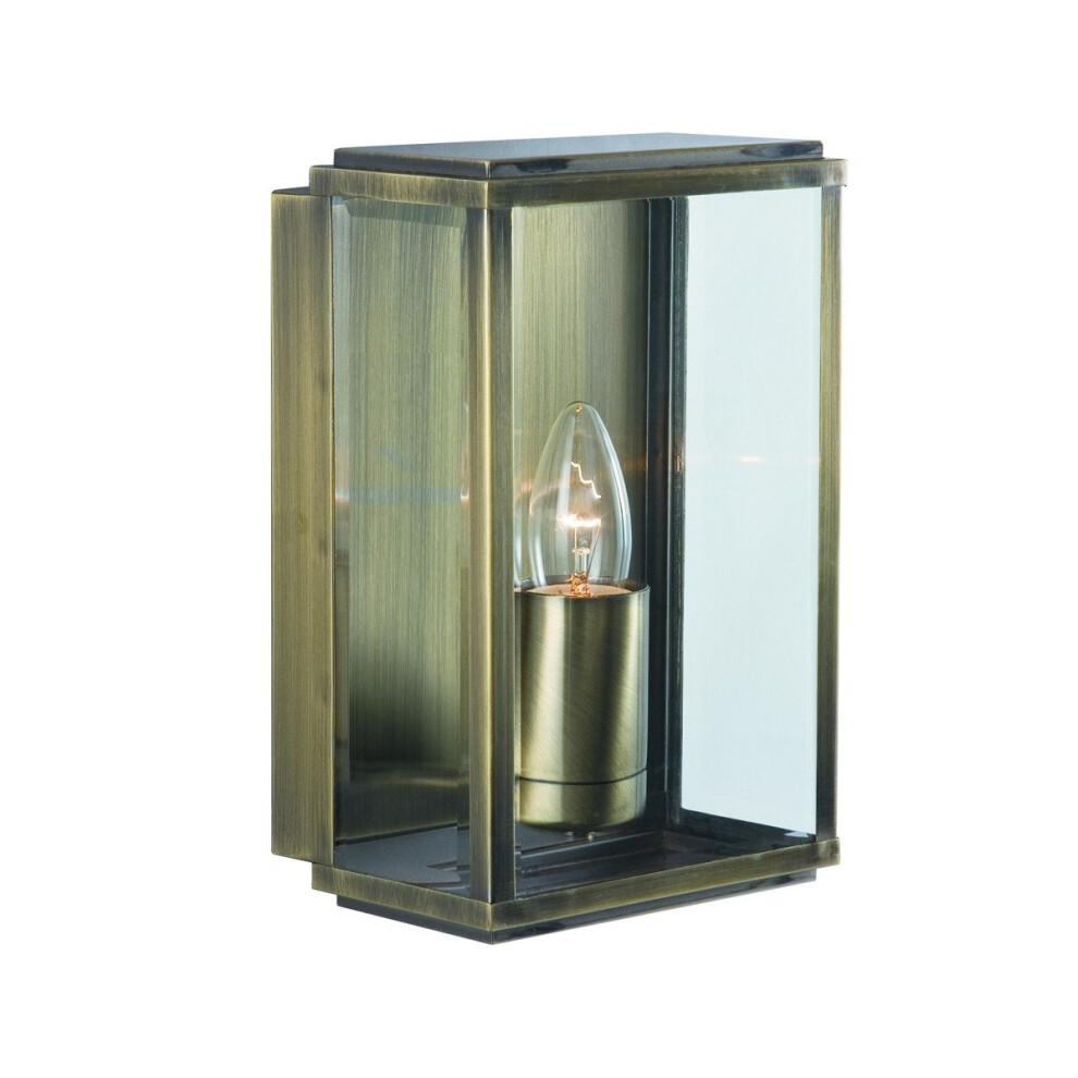 Outdoor Rectangular Box Traditional Brass Wall Light IP44
