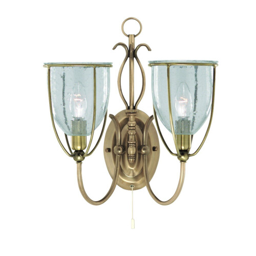 Searchlight 2 Light Antique Brass Wall Bracket Clear Seeded