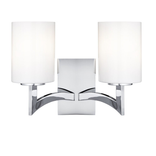 Searchlight 2 Light Chrome Wall Light Opal White Glass Cylinder Shades
