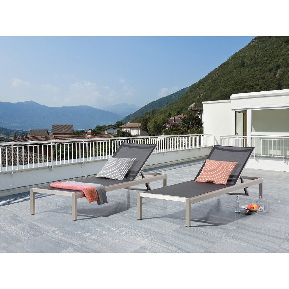 Garden Furniture - Sun Lounger - Aluminium Outdoor Furniture - Sun Bed - Black - FOSSATO