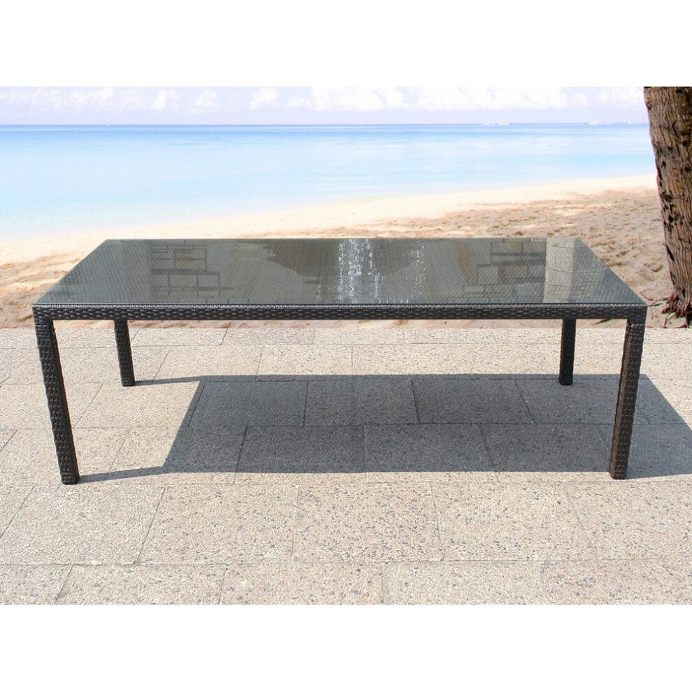 Rattan Garden Dining Table - Wicker Outdoor - Glass Top 220 cm -  ITALY