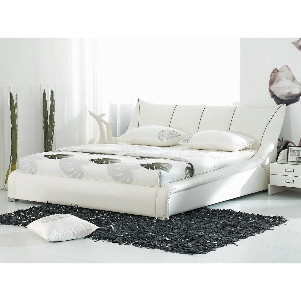 Super King Size - 6 ft - Leather Bed 180x200 cm - incl. stable slatted frame - White NANTES