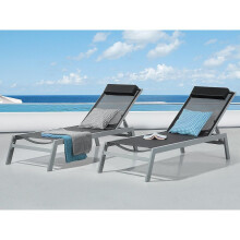 (Black) Aluminium Garden Lounger - Outdoor Patio Sunlounger - CATANIA II