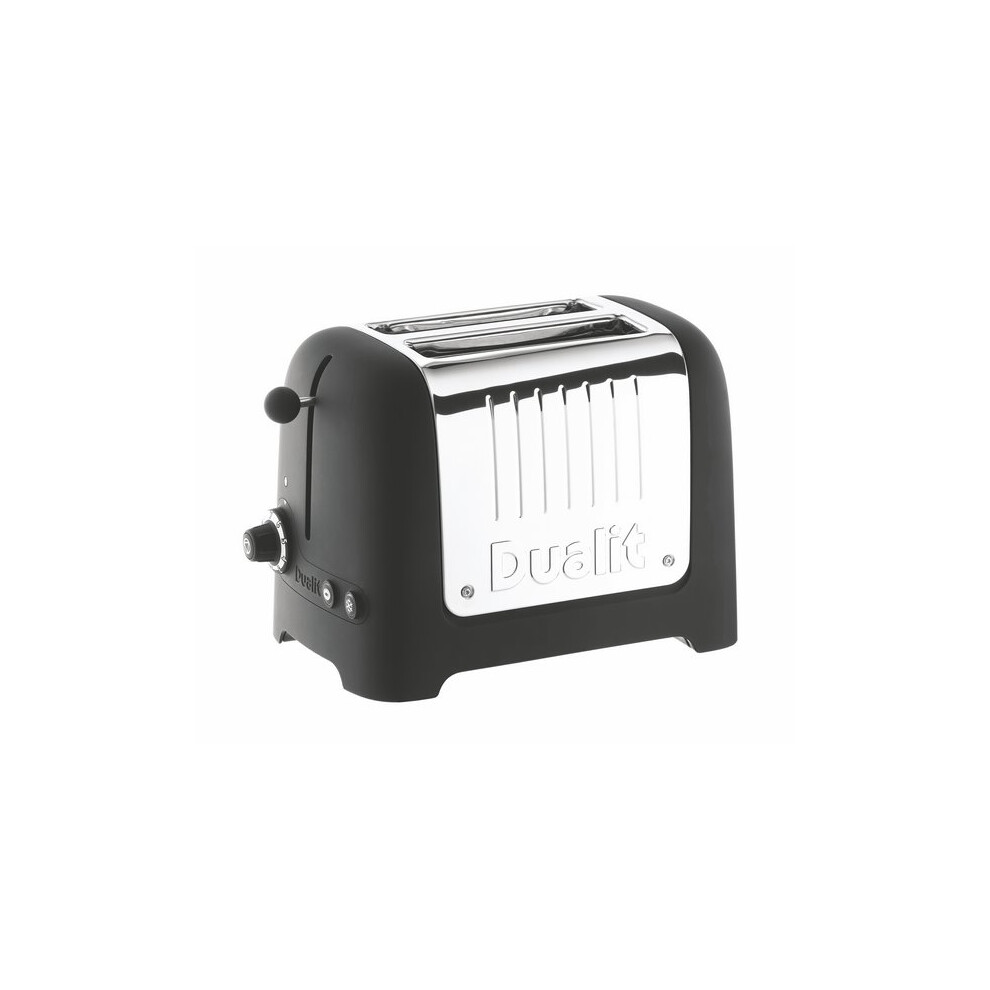 Dualit 2 Slice Lite Toaster Black 26205 - Velvet Finish, 36mm Wide Slots, Defrost, Bagel & High Lift