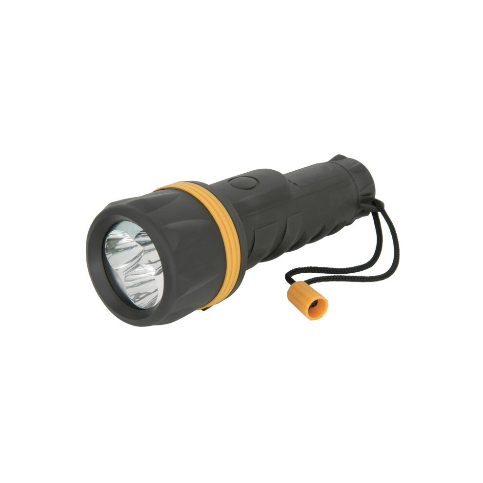 Rugged Rubber LED Torch with 3 Wide-Angle LEDs - Requires 2 D-Cell Batteries