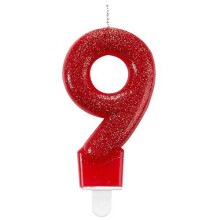 Glitter Birthday Candle Number 9 Red 7.6cm -