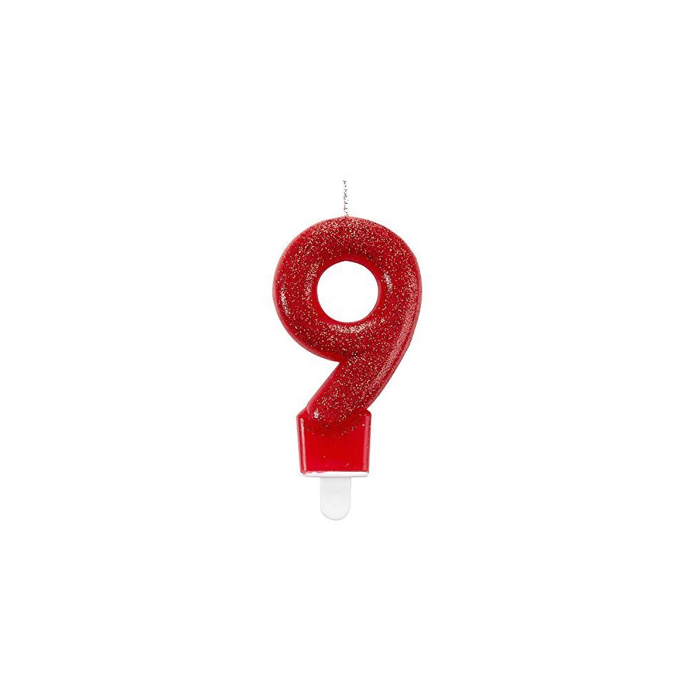 Glitter Birthday Candle Number 9 Red 7.6cm -