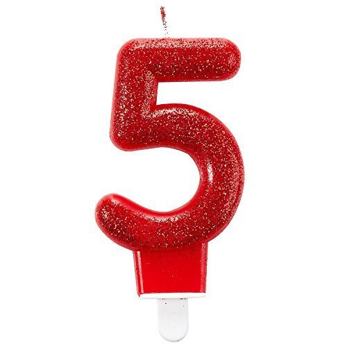 Glitter Birthday Candle Number 5 Red 7.6cm -