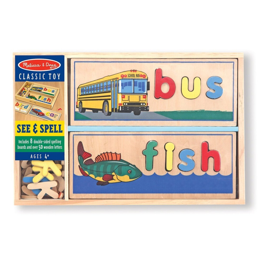 Melissa & Doug See & Spell Wooden Educational Toy With 8 Double-Sided Spelling Board