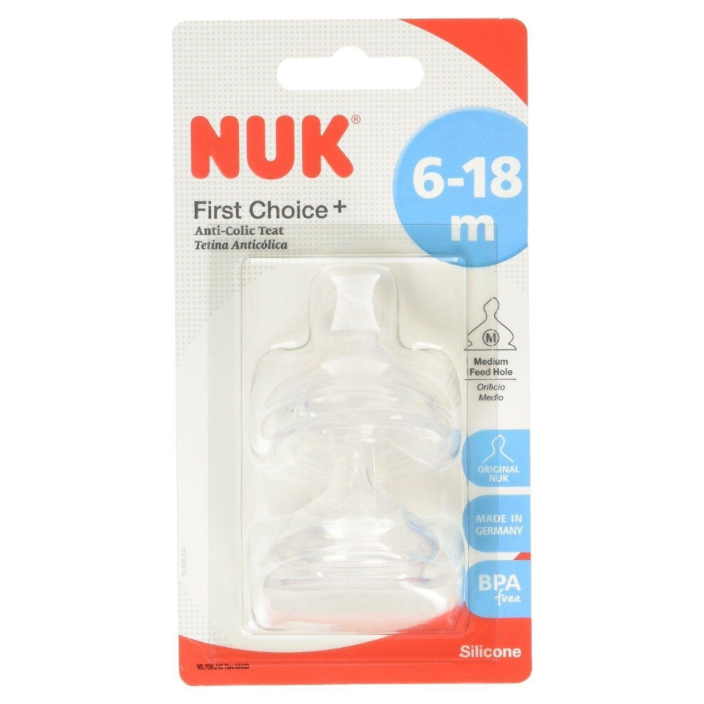 NUK First Choice+ Size 2 Silicone Teats - Medium 6-18 Months Pack