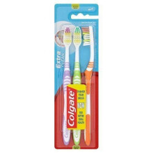 Colgate Extra Clean Medium Toothbrush Triple Pack - Reaches Back Teeth, Tongue Cleaner, Ergonomic Non-Slip Grip