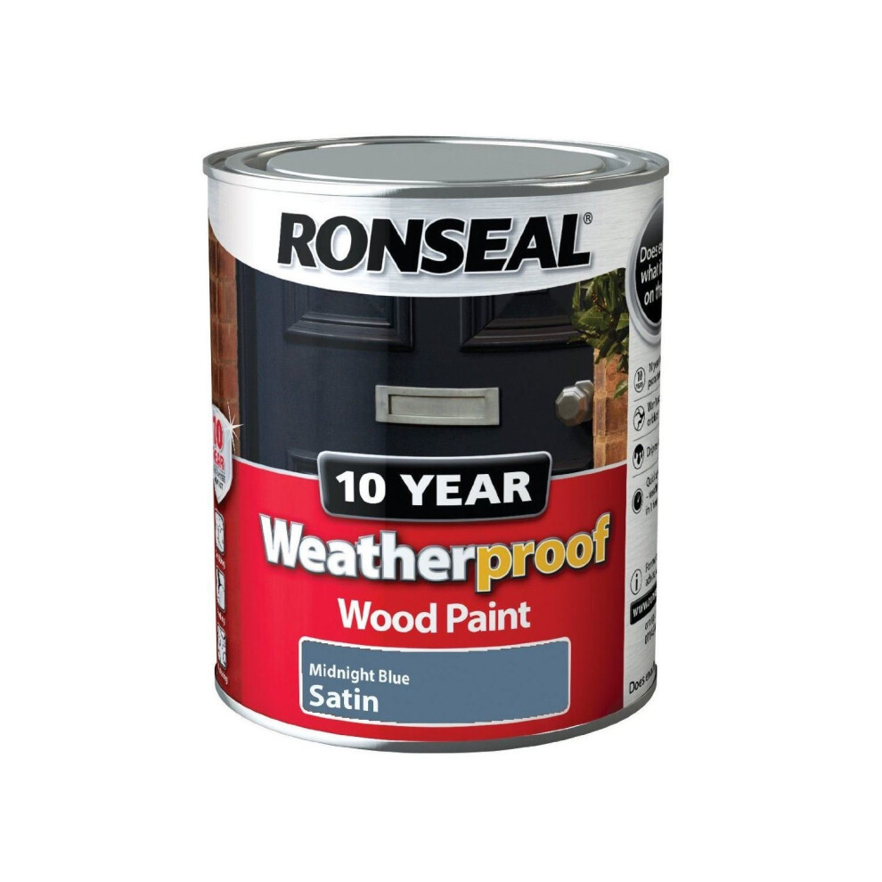 Ronseal 10 Year Weatherproof Exterior Wood Paint 750ml - SATIN Midnight Blue