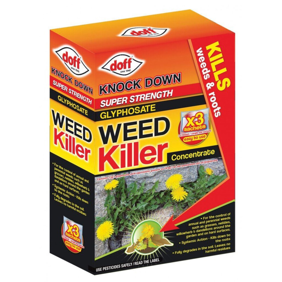 Doff Knock Down Super Strength Weedkiller Concentrate Sachets 100ml (Pack of 3)