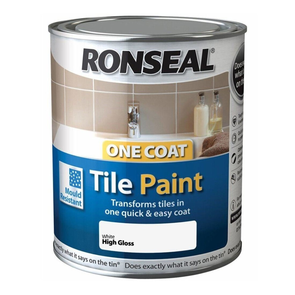 Ronseal One Coat Tile Paint 750ml - HIGH GLOSS  White
