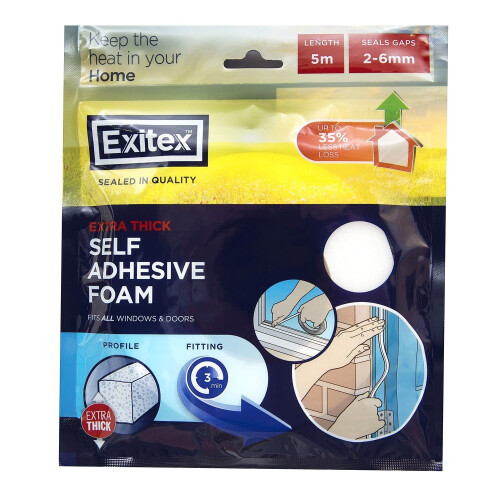Exitex Foam Draft Seal Extra Thick(2mm-6mm) 5m - White