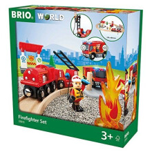 Brio 33815 Rescue Firefighter Set | 18-osainen junalelu paloauton lisävarusteilla ja puisilla telakoilla 3-vuotiaille ja sitä vanhemmille