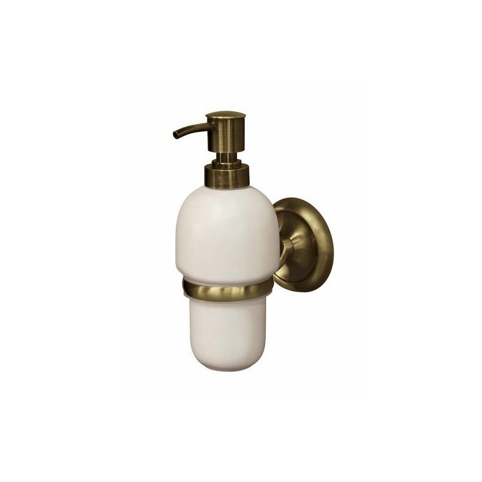 Retro Bathroom Antique Brass Wall Mounted Grip + Liquid Soap Ceramics Dispenser