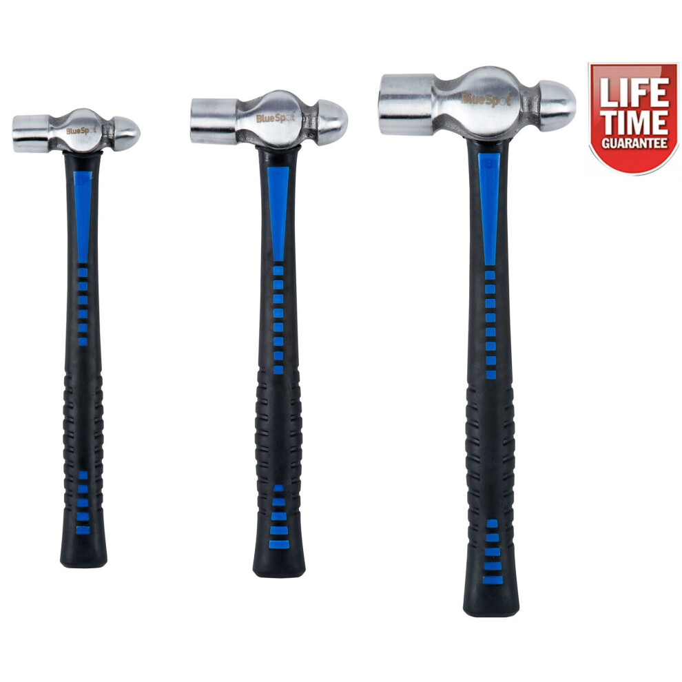 BlueSpot 3pc Ball Pein Hammer Set | 8oz, 16oz & 32oz TPR Handle Hammers