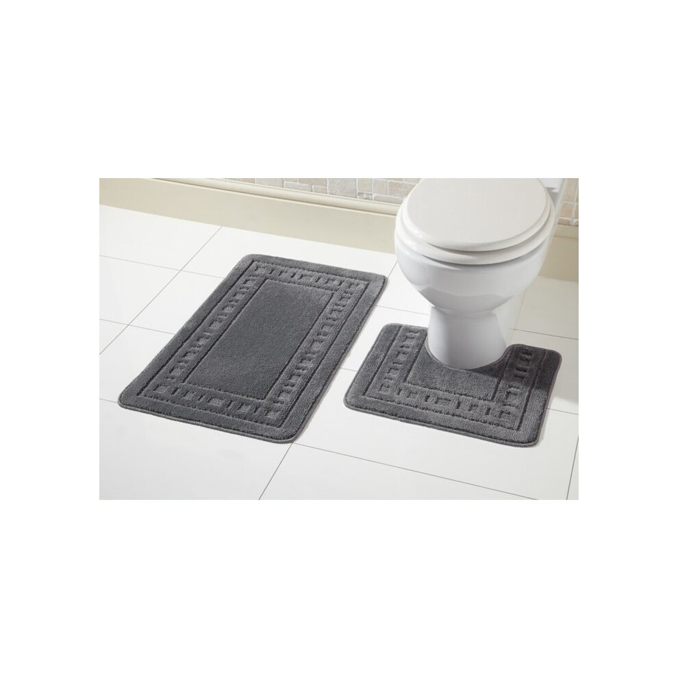 (grey) Miami Bath Mat Set 2 Piece Non Slip Rubber Pedestal Mat Toilet Bathroom Mat-image-OPC-PBY799-NEW