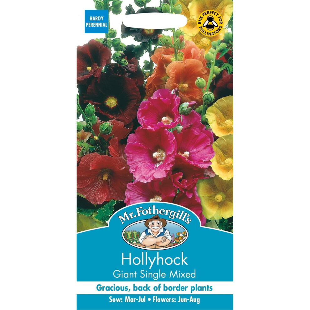 Mr Fothergills - Pictorial Packet - Flower - Hollyhock Giant Single Mixed - 50 Seeds