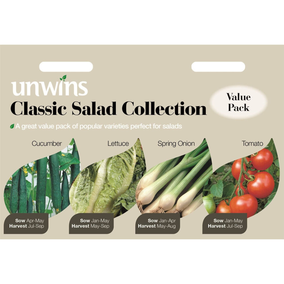Unwins Salad Collection Cucumber Lettuce Tomato Spring Onion Seeds Green