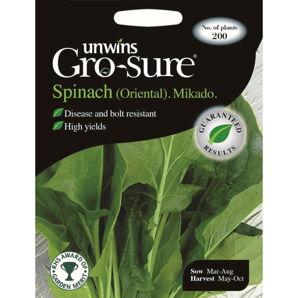 Unwins Pictorial Packet - Spinach (Oriental) Mikado F1 - 200 Seeds