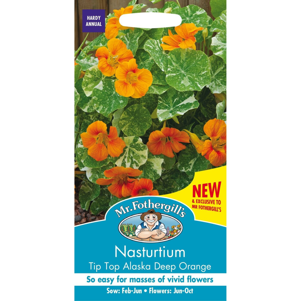 Mr Fothergills - Pictorial Packet - Flower - Nasturtium Tip Top Alaska Deep Orange - 25 Seeds