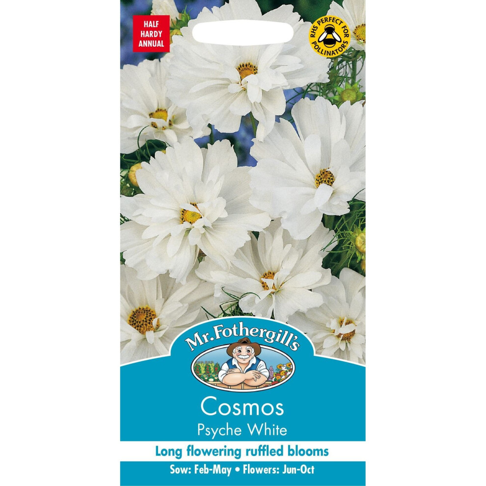 Mr Fothergills - Pictorial Packet - Flower - Cosmos Psyche White - 60 Seeds