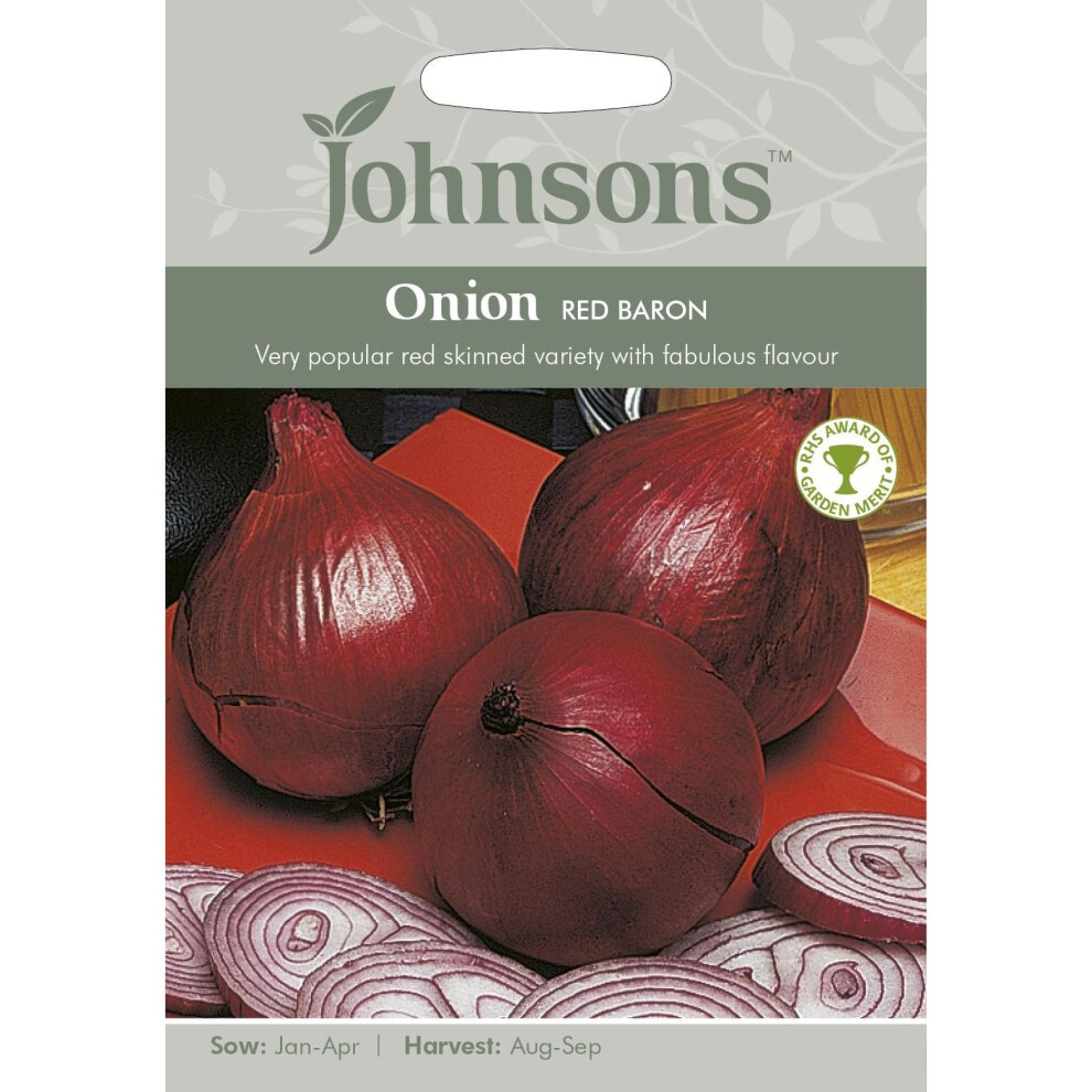 Johnsons Seeds - Pictorial Pack - Vegetable - Onion Red Baron - 175 Seeds