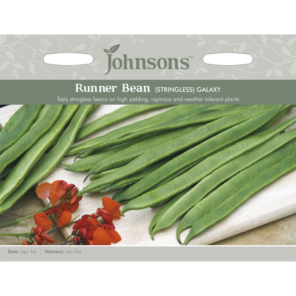 Johnsons Seeds - Pictorial Pack - Vegetable - Runner Bean Galaxy (Stringless) - 50 Seeds