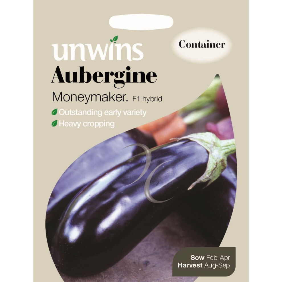 Unwins Grow Your Own Heavy Cropping Exotic Aubergine Moneymaker Seeds Purple