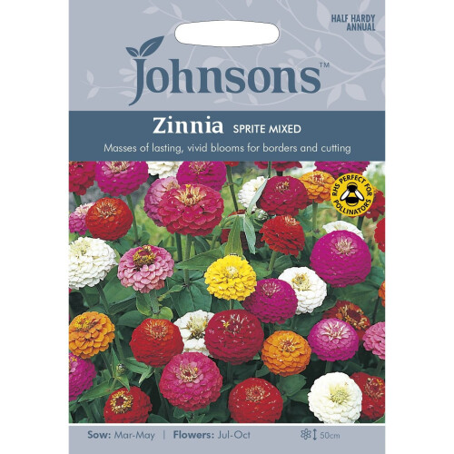 Johnsons Seeds - Pictorial Pack - Flower - Zinnia Sprite Mixed - 100 Seeds