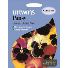 Unwins Grow Your Own Pansy Swiss Giant Mix Rich Glowing Colour Seeds