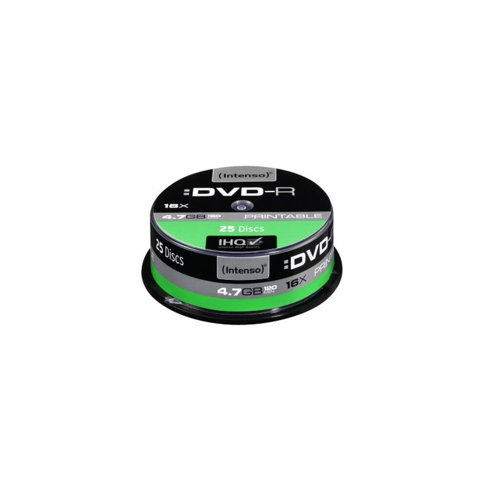 Intenso Dvd-R, 4.7Gb/120 Minutes, 16X Speed, Single Layer, Printable, Cake Box Of 25 4034303004621
