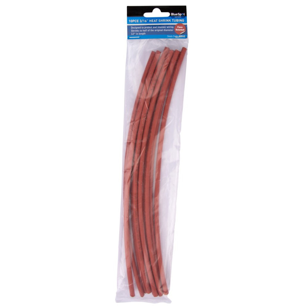Bluespot 10 Pce 300Mm (12") 3/16" Red Heat Shrink Tubing