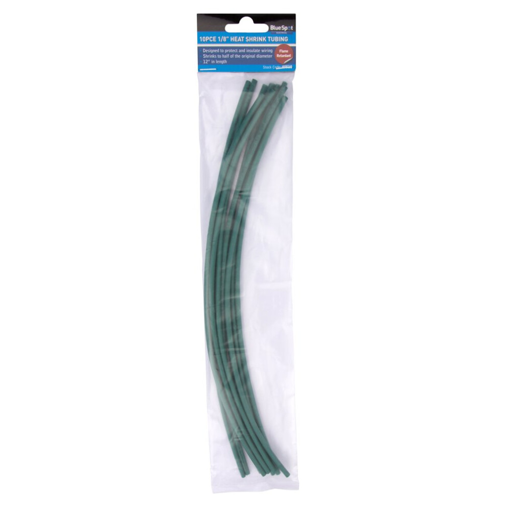 Bluespot 10 Pce 300mm (12") 1/8" Green Heat Shrink Tubing