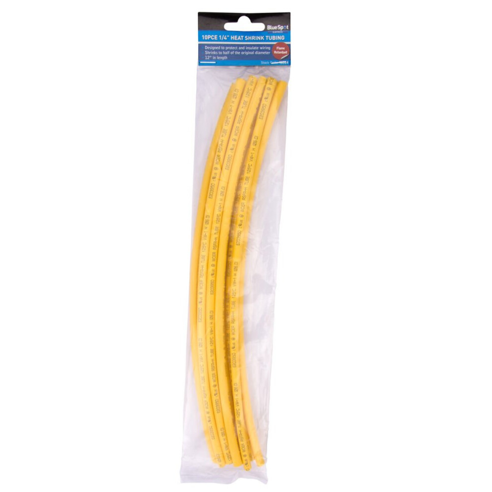 Bluespot 10 Pce 300Mm (12") 1/4" Yellow Heat Shrink Tubing