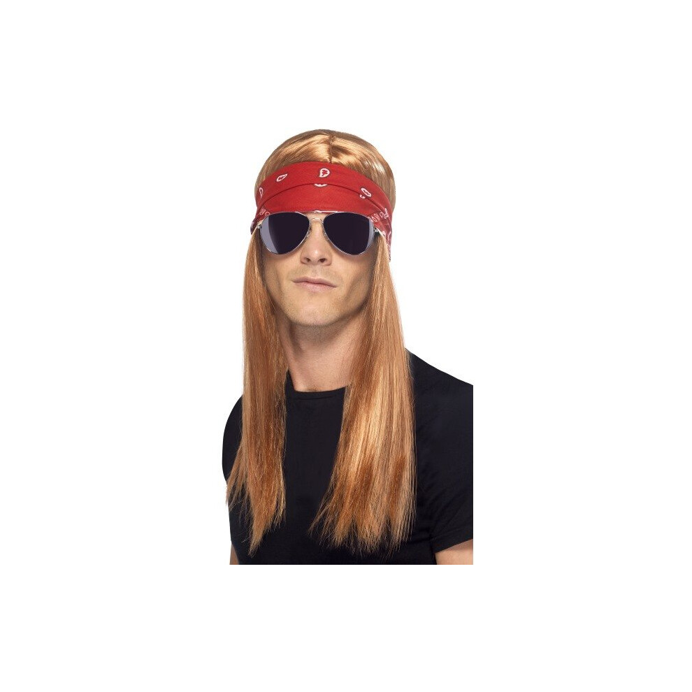 Smiffy's 90'S Rocker Kit With Auburn Wig, Bandana And Sunglasses Red