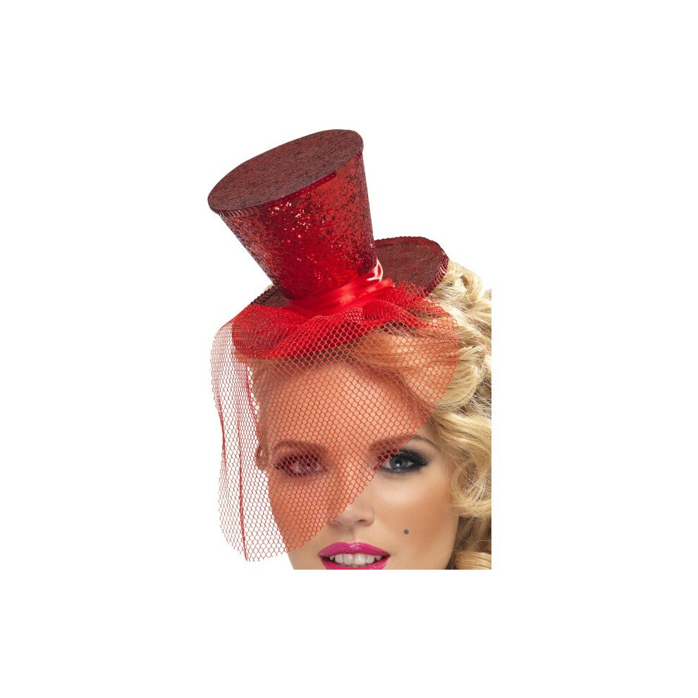 Smiffy's Fever Mini Top Hat On Headband - Red