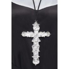 Smiffy's Adult Unisex Ornate Cross Pendant, Silver, One Size, 21291