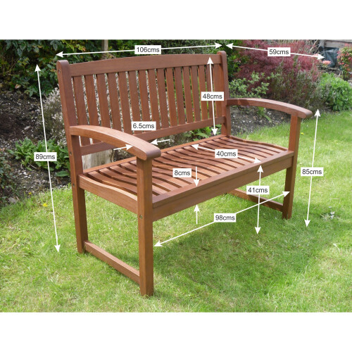 Henley 2 Seat Hardwood Garden Bench 106cm Quality Patio Furniture FSC