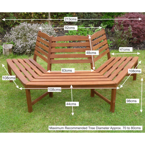 Henley 1/2 Tree Seat Hardwood Bench Wood Garden Furniture 180 Degree