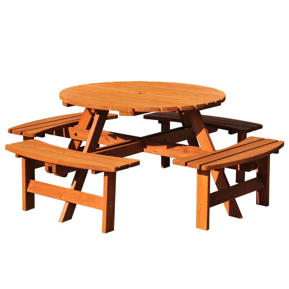 Outsunny 8 Seater Wooden Garden Bench | Round Picnic Table